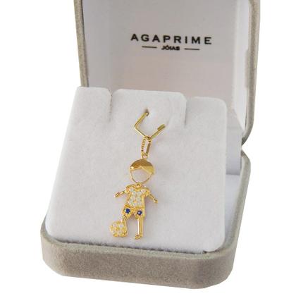 Imagem de Corrente Cordão Maciço Com Pingente Menino Filho Zircônias em Ouro 18k