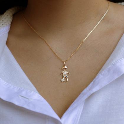 Imagem de Corrente Cordão Maciço Com Pingente Menino Filho Zircônias em Ouro 18k