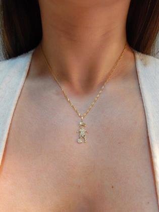 Imagem de Corrente Cordão Maciço Com Pingente Menino Filho Zircônias em Ouro 18k