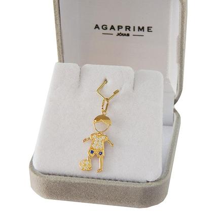 Imagem de Corrente Cordão Maciço Com Pingente Menino Filho Zircônias em Ouro 18k