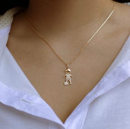 Imagem de Corrente Cordão Maciço Com Pingente Menino Filho Zircônias em Ouro 18k