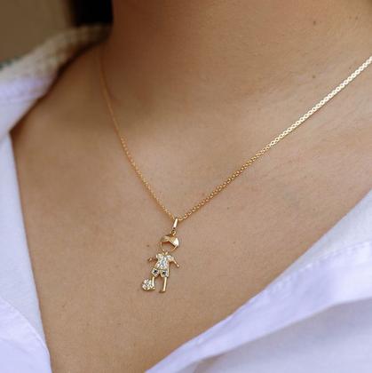 Imagem de Corrente Cordão Maciço Com Pingente Menino Filho Zircônias em Ouro 18k