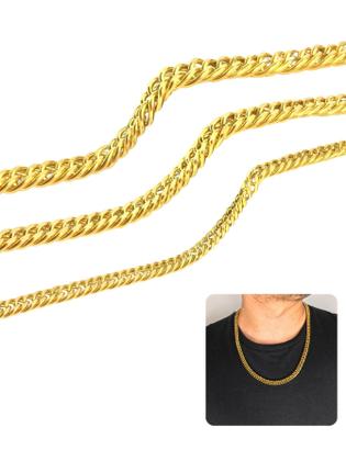 Imagem de Corrente Cordão Masculino 60cm Elo Duplo Grumet 5mm 6mm 8mm Aço Inox Dourado Ouro Fino Grosso