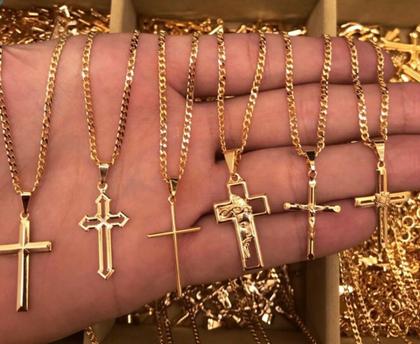 Imagem de Corrente Cordão Masculino Banhado A Ouro 18k Pingente Cruz Palito 