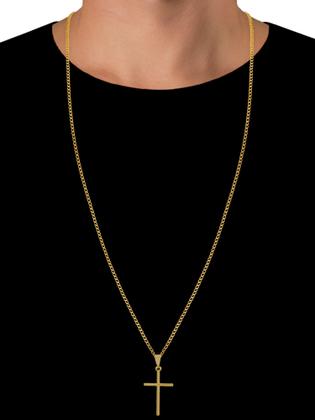 Imagem de Corrente Cordão Masculino Banhado A Ouro 18k Pingente Cruz Palito 