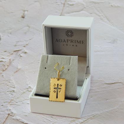 Imagem de Corrente Cordão Masculino com Pingente Placa Cruz Em Ouro 18k