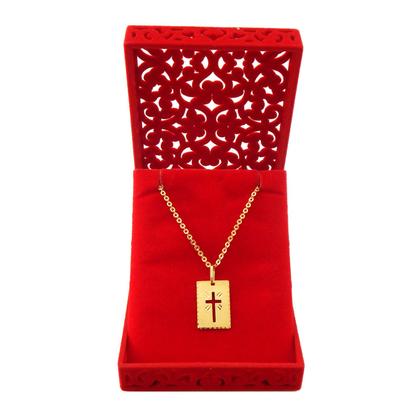 Imagem de Corrente Cordão Masculino com Pingente Placa Cruz Em Ouro 18k