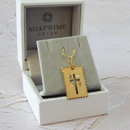Imagem de Corrente Cordão Masculino com Pingente Placa Cruz Em Ouro 18k