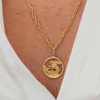 Imagem de Corrente Cordão Masculino Com Pingente São Jorge Ouro 18k