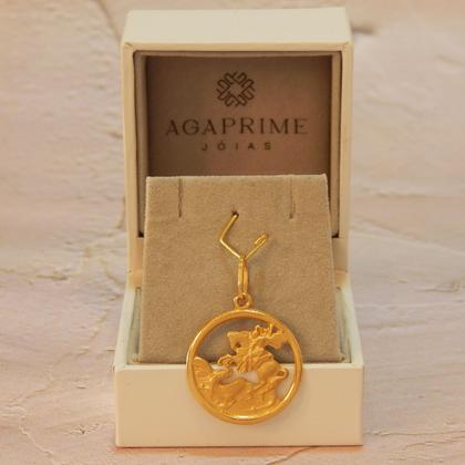 Imagem de Corrente Cordão Masculino Com Pingente São Jorge Ouro 18k
