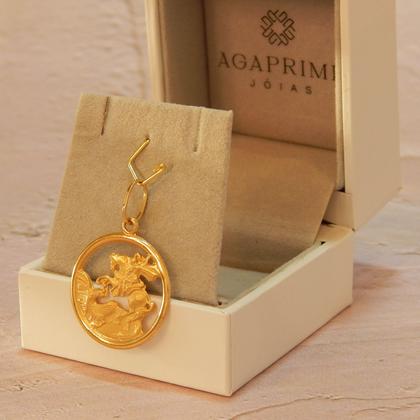 Imagem de Corrente Cordão Masculino Com Pingente São Jorge Ouro 18k