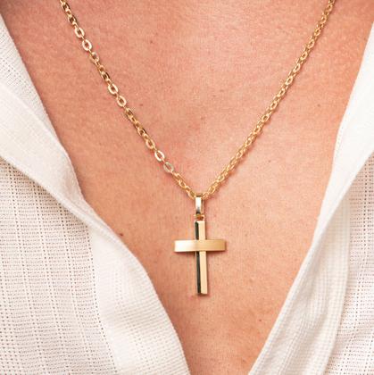 Imagem de Corrente Cordão Masculino Diamantado Com Pingente Cruz Ouro 18k