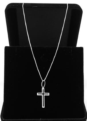 Imagem de Corrente Cordão Prata 925 Masculina 70cm Pingente Crucifixo