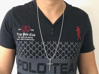 Imagem de Corrente Cordão Prata Maciça 925 80 Cm Rabo Rato C/ Cruz