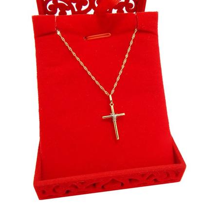 Imagem de Corrente Cordão Singapura Com Pingente Cruz Palito 2 Cores Ouro 18k