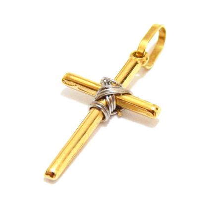 Imagem de Corrente Cordão Tijolinho Com Cruz Crucifixo Palito 2 Cores Ouro 18k 40 cm