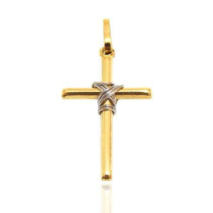 Imagem de Corrente Cordão Tijolinho Com Cruz Crucifixo Palito 2 Cores Ouro 18k 40 cm