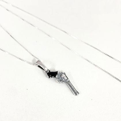 Imagem de Corrente Cordão Veneziana 60cm Pingente Arma Prata