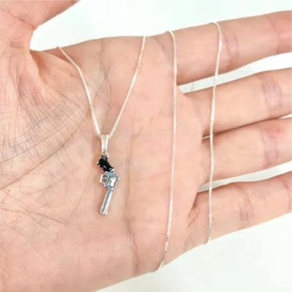 Imagem de Corrente Cordão Veneziana 60cm Pingente Arma Prata