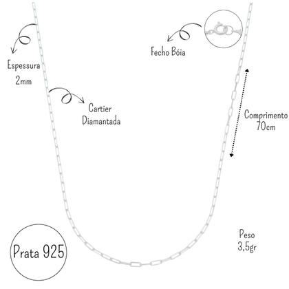 Imagem de Corrente de Prata 925 Cordão Masculino Cadeado 70cm Laminada