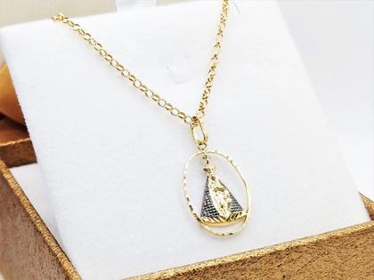 Imagem de Corrente Elo Português 40cm com Pingente Nossa Senhora Aparecida Feminino 2.8 grama em Ouro 18k