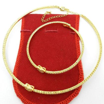 Imagem de Corrente Feminina 40cm 2mm + Pulseira Folheado Ouro CR099