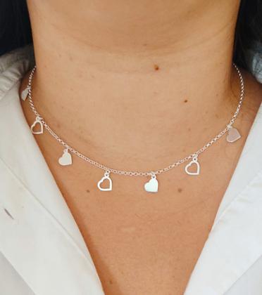 Corrente Gargantilha Colar Feminino Choker Coração Prata 925 - DR Joias Imagem de Corrente Gargantilha Colar Feminino Choker Coração Prata 925