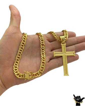 Imagem de Corrente Grumet 10mm + Pulseira + Pingente - Banhado a Ouro