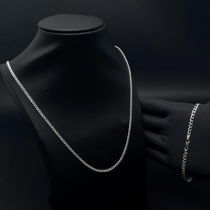 Imagem de Corrente Grumet Cordão 2mm Escama de Peixe E Pulseira Masculina 21cm Prata 925 Legitima Conjunto  70cm ou 60cm