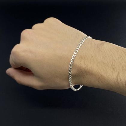 Imagem de Corrente Grumet Cordão 2mm Escama de Peixe E Pulseira Masculina 21cm Prata 925 Legitima Conjunto  70cm ou 60cm