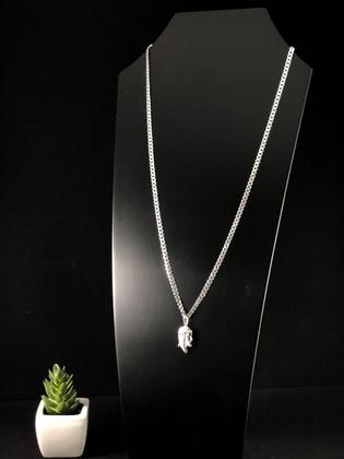 Imagem de Corrente Grumet Pingente Face Cristo Prata 925 Legítima 70cm