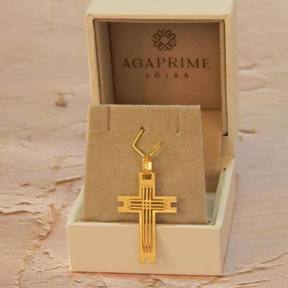 Imagem de Corrente Masculina 60cm Com Pingente de Cruz Trabalhada Ouro 18k