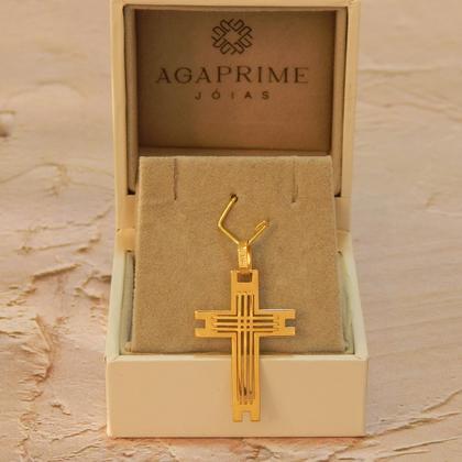 Imagem de Corrente Masculina 60cm Com Pingente de Cruz Trabalhada Ouro 18k