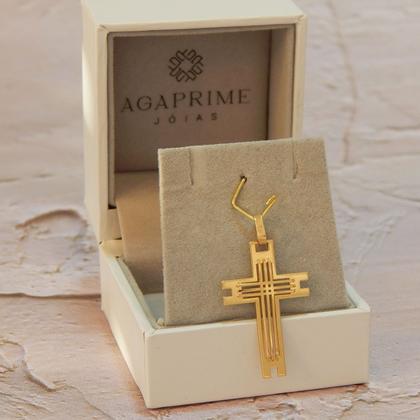 Imagem de Corrente Masculina 60cm Com Pingente de Cruz Trabalhada Ouro 18k