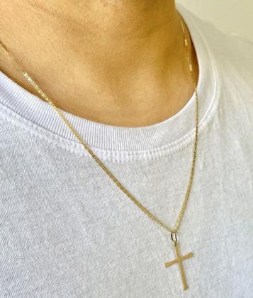 Imagem de Corrente Masculina De Ouro 18k Piastrine Com 60cm E Pingente Cruz