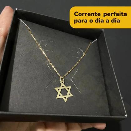 Imagem de Corrente Pingente Estrela de Davi Ouro 18k Tijolinho Fina Cordão Colar Masculino Feminino