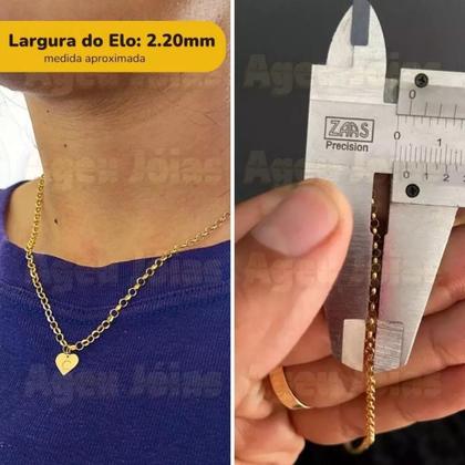 Imagem de Corrente Portuguesa 45cm Ouro 18k Pingente Letra Coração Inicial