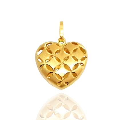 Imagem de Corrente Portuguesa Com Pingente Coração Fosco Rendado Ouro 18k 50 cm