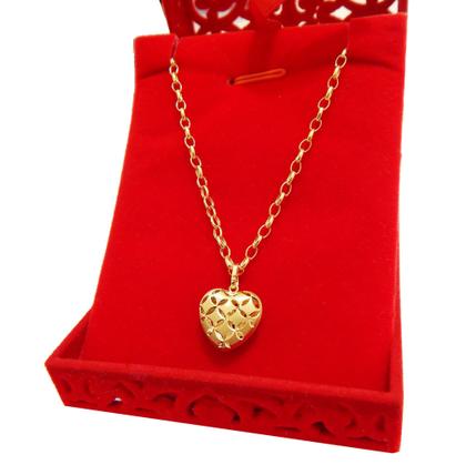 Imagem de Corrente Portuguesa Com Pingente Coração Fosco Rendado Ouro 18k 50 cm