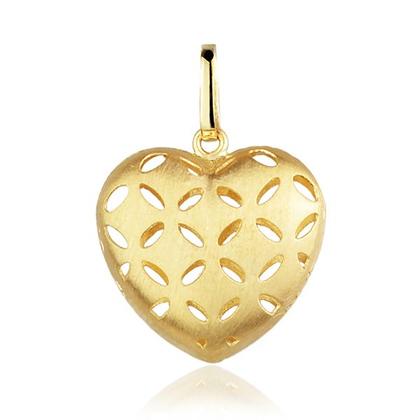 Imagem de Corrente Portuguesa Com Pingente Coração Fosco Rendado Ouro 18k