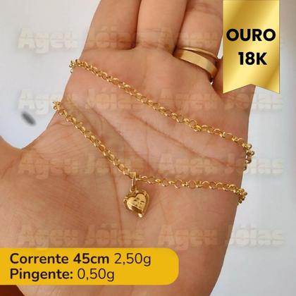 Imagem de Corrente Portuguesa com Pingente Coração Ouro 18k Joia em Ouro