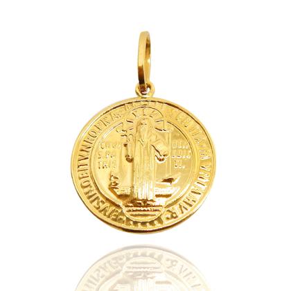 Imagem de Corrente Portuguesa Com Pingente Medalha São Bento Ouro 18k 40 cm