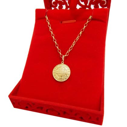 Imagem de Corrente Portuguesa Com Pingente Medalha São Bento Ouro 18k 40 cm