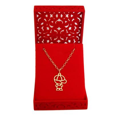 Imagem de Corrente Portuguesa Com Pingente Menino Filho Em Ouro 18k 40 cm