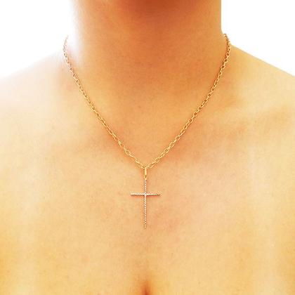 Imagem de Corrente Portuguesa + Pingente Cruz Palito Grande Ouro 18k