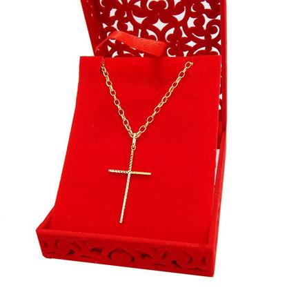 Imagem de Corrente Portuguesa + Pingente Cruz Palito Grande Ouro 18k