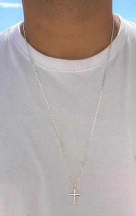Imagem de Corrente Prata 925 Cordão Masculina Piastrine 70cm Com Cruz