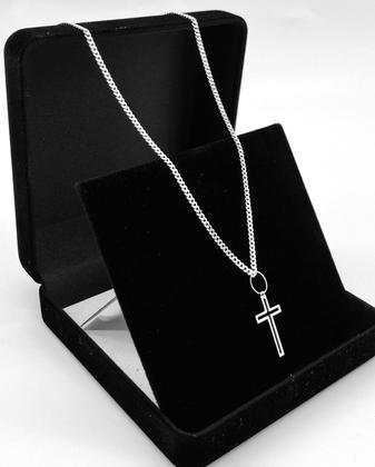 Imagem de Corrente Prata 925 Grumet 70cm Italiana Pingente Crucifixo