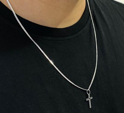 Imagem de Corrente Prata 925 Grumet 70cm Italiana Pingente Crucifixo