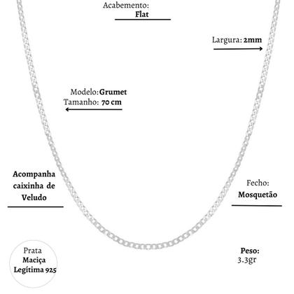 Imagem de Corrente Prata 925 Masculina Legítima Grumet 70cm Italiana